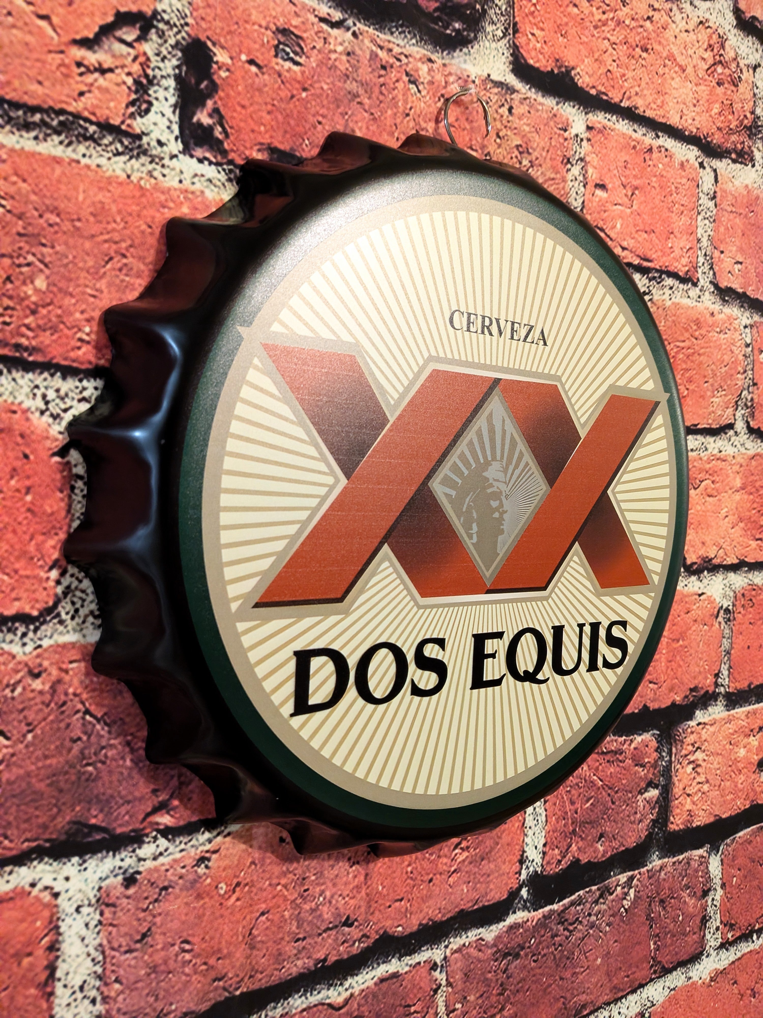 Retro Inspired Dos Equis Cerveza Beer Bottle Cap Sign 14" | Mancave Garage Bar Patio Home Decor