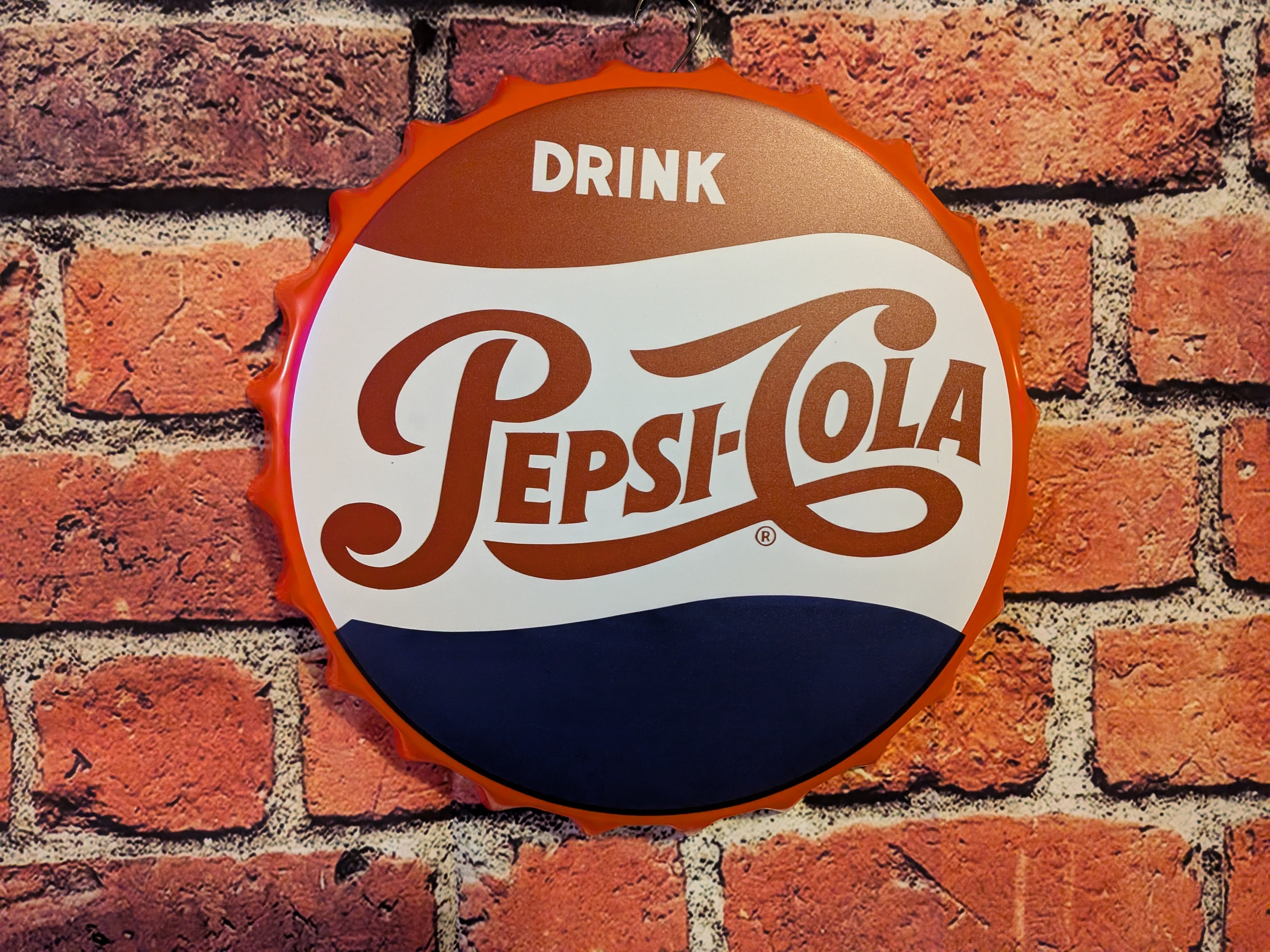 Retro Inspired Pepsi Cola Bottle Cap Sign 14" | Mancave Garage Bar Patio Home Decor