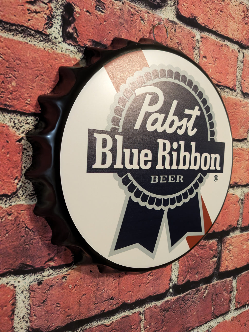 Retro Inspired PBR Pabst Blue Ribbon Beer Bottle Cap Sign 14" | Mancave Garage Bar Patio Home Decor