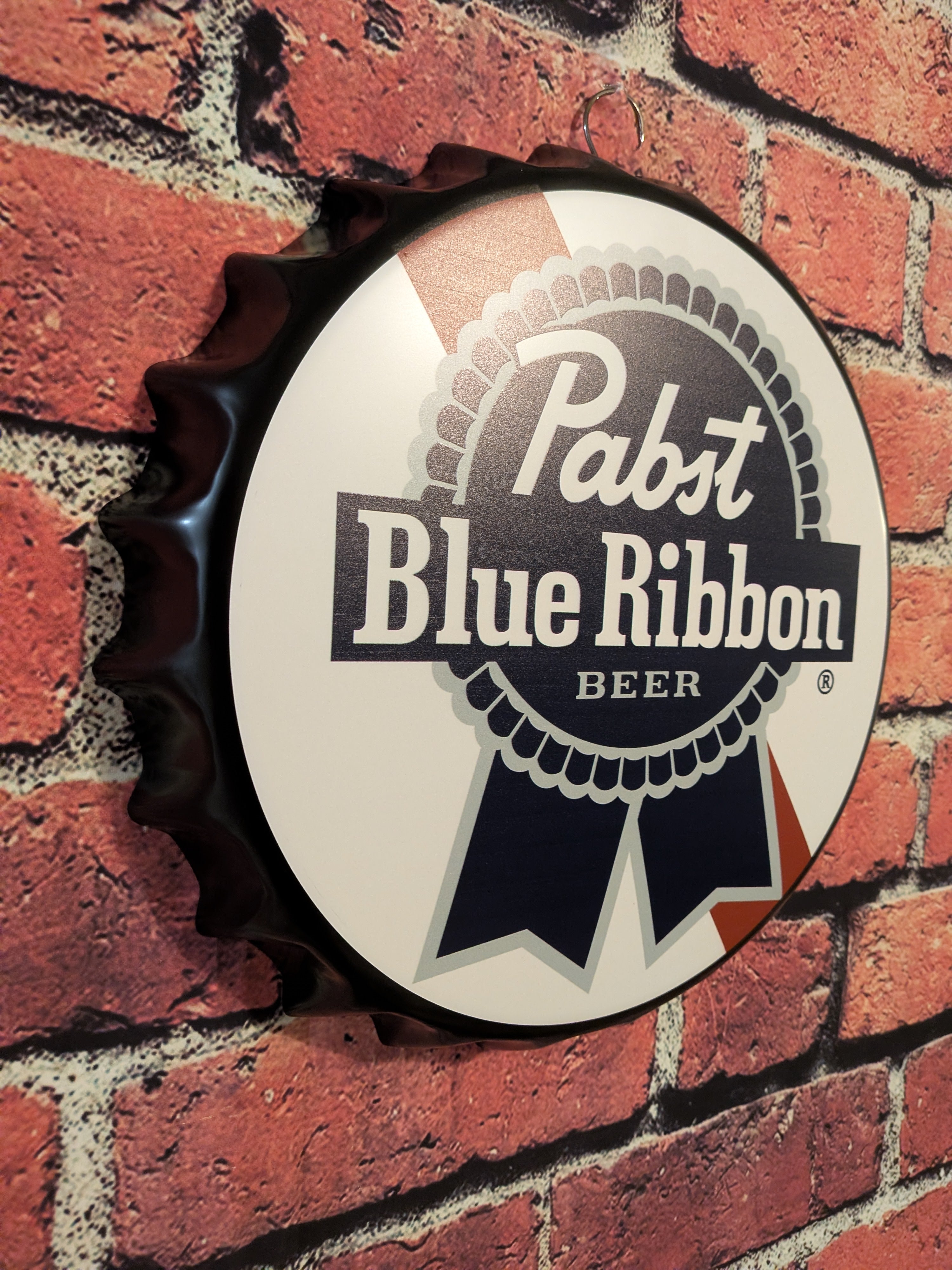 Retro Inspired PBR Pabst Blue Ribbon Beer Bottle Cap Sign 14" | Mancave Garage Bar Patio Home Decor