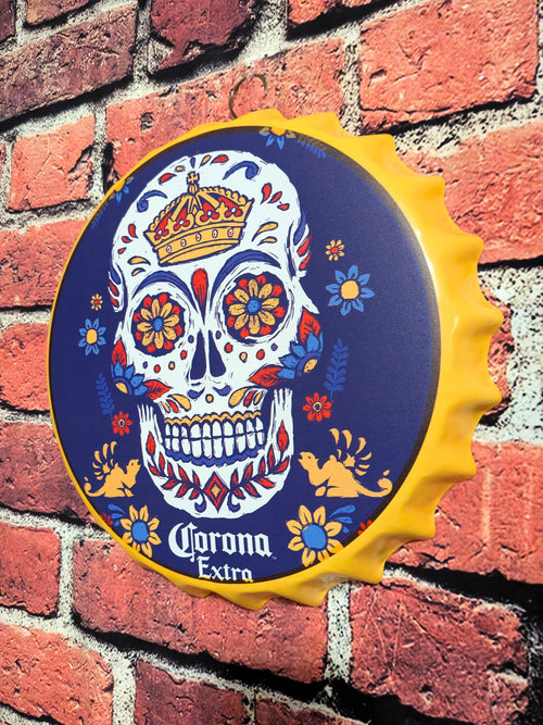 Boho Style Retro Inspired Metal Bottle Cap Beer Sign 14" | Mancave Garage Bar Patio Home Decor
