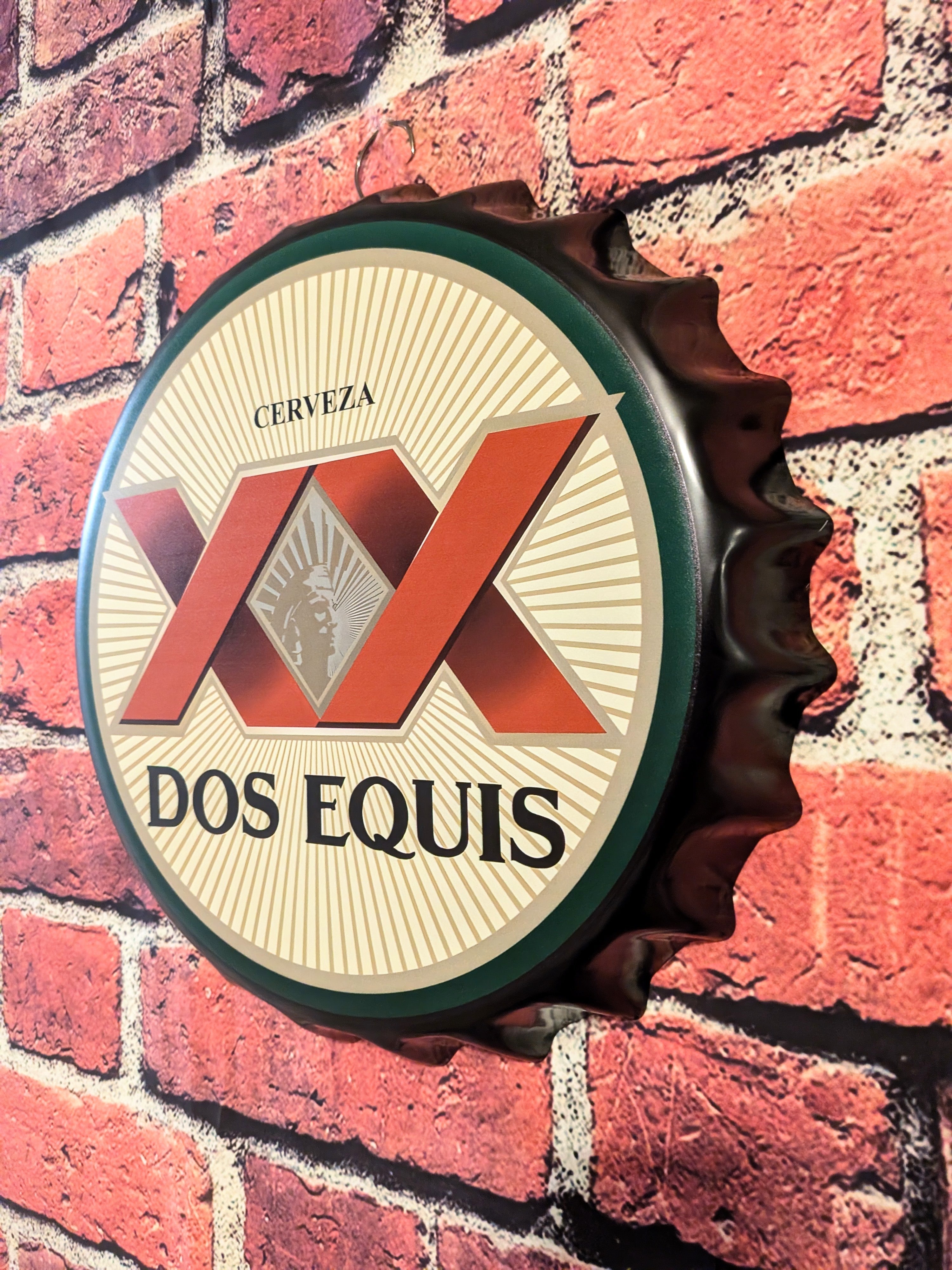 Retro Inspired Dos Equis Cerveza Beer Bottle Cap Sign 14" | Mancave Garage Bar Patio Home Decor