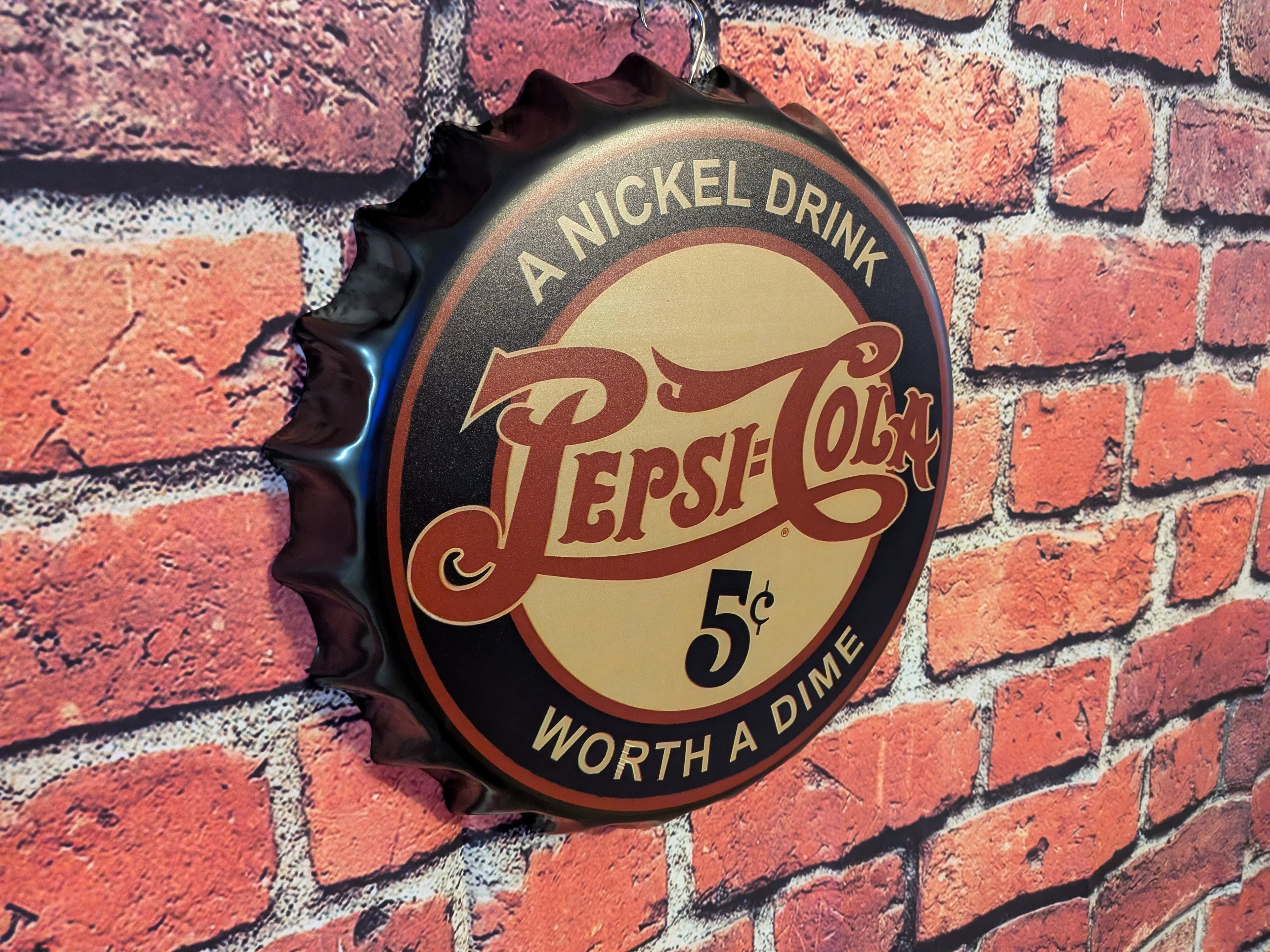 Retro Inspired Vintage Style Pepsi Cola Bottle Cap Sign 14" | Mancave Garage Bar Patio Home Decor