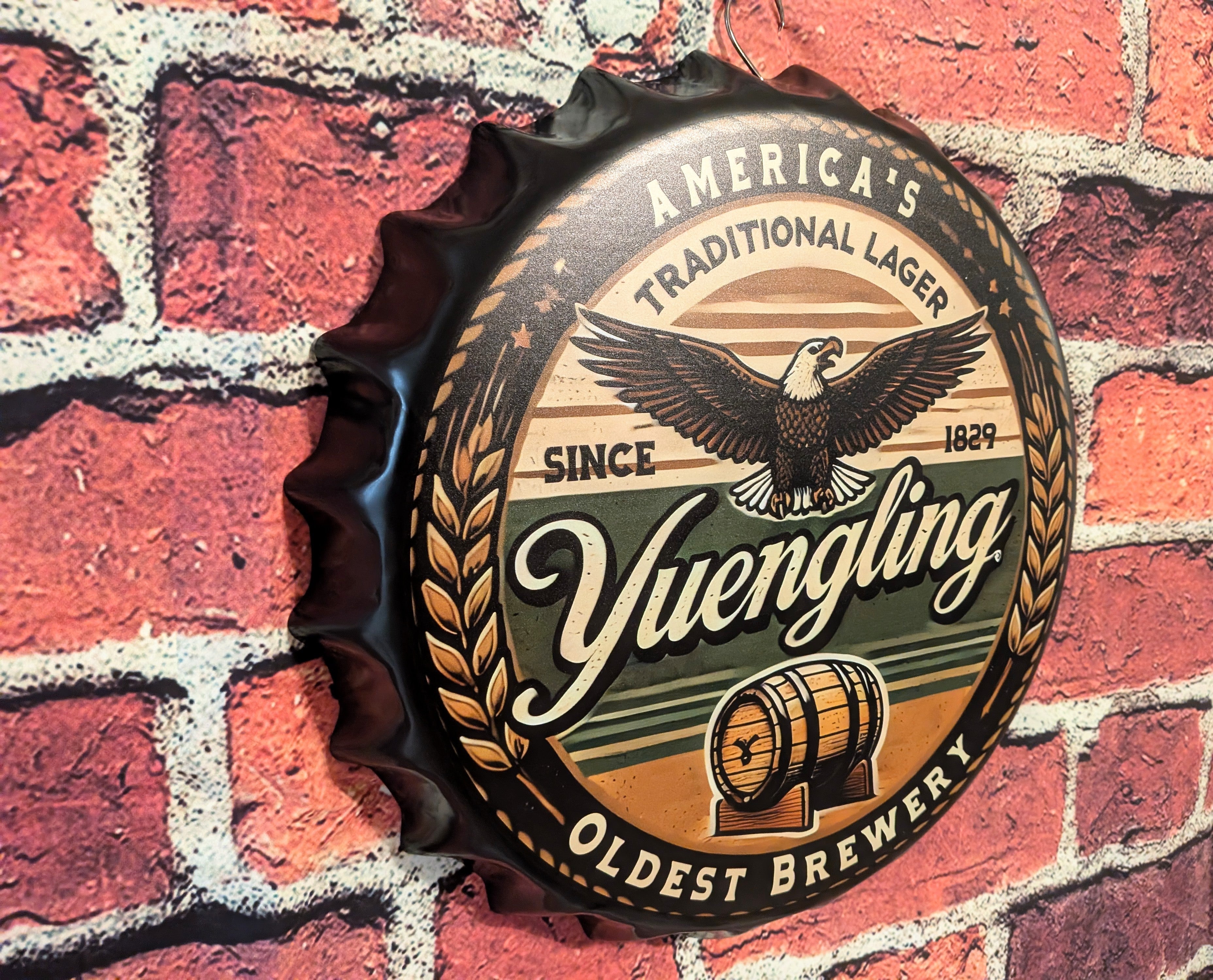 Retro Inspired Yuengling Beer Bottle Cap Sign 14" | Mancave Garage Bar Patio Home Decor