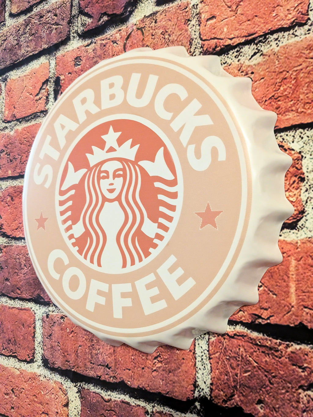 Retro Inspired Peachy Pink Starbucks Coffee Sign 14" | Mancave Garage Bar Patio Home Decor