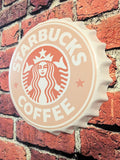 Retro Inspired Peachy Pink Starbucks Coffee Sign 14" | Mancave Garage Bar Patio Home Decor