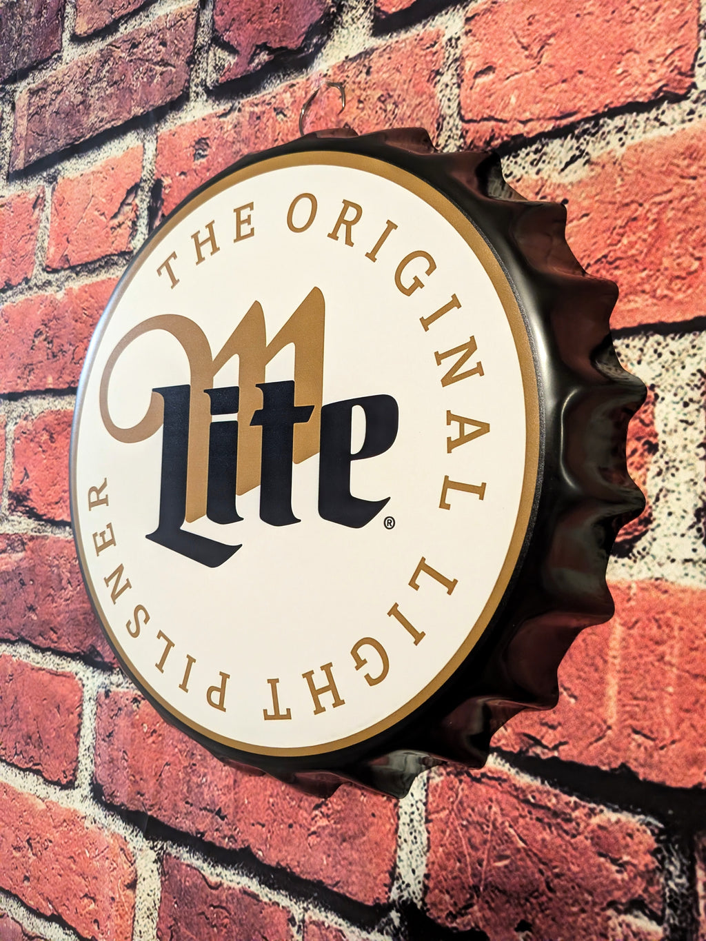 Retro Inspired Miller Lite Beer Bottle Cap Sign 14" | Mancave Garage Bar Patio Home Decor