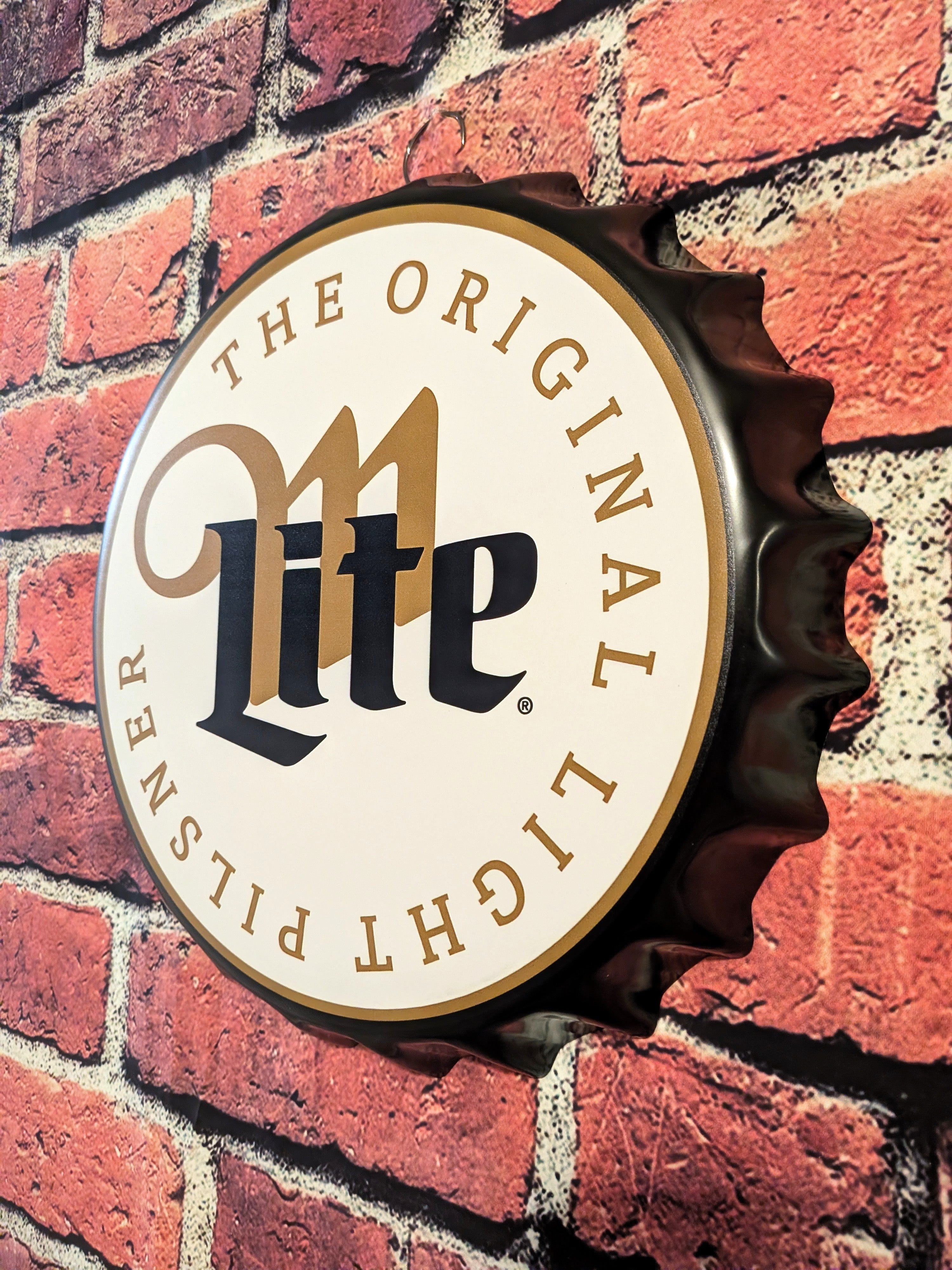 Retro Inspired Miller Lite Beer Bottle Cap Sign 14" | Mancave Garage Bar Patio Home Decor