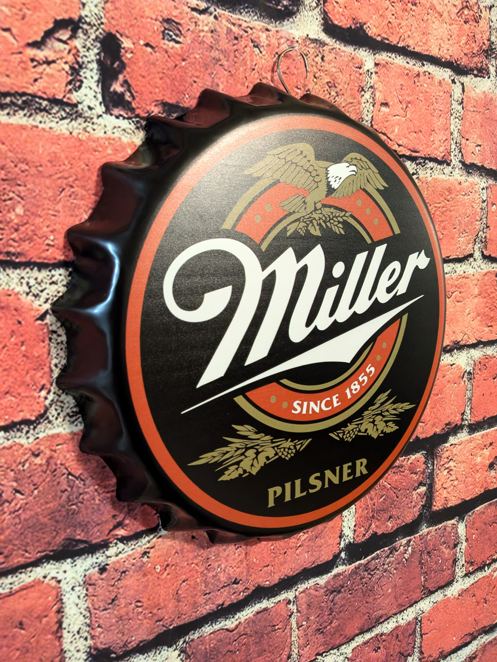 Retro Inspired Miller Beer Bottle Cap Sign 14" | Mancave Garage Bar Patio Home Decor