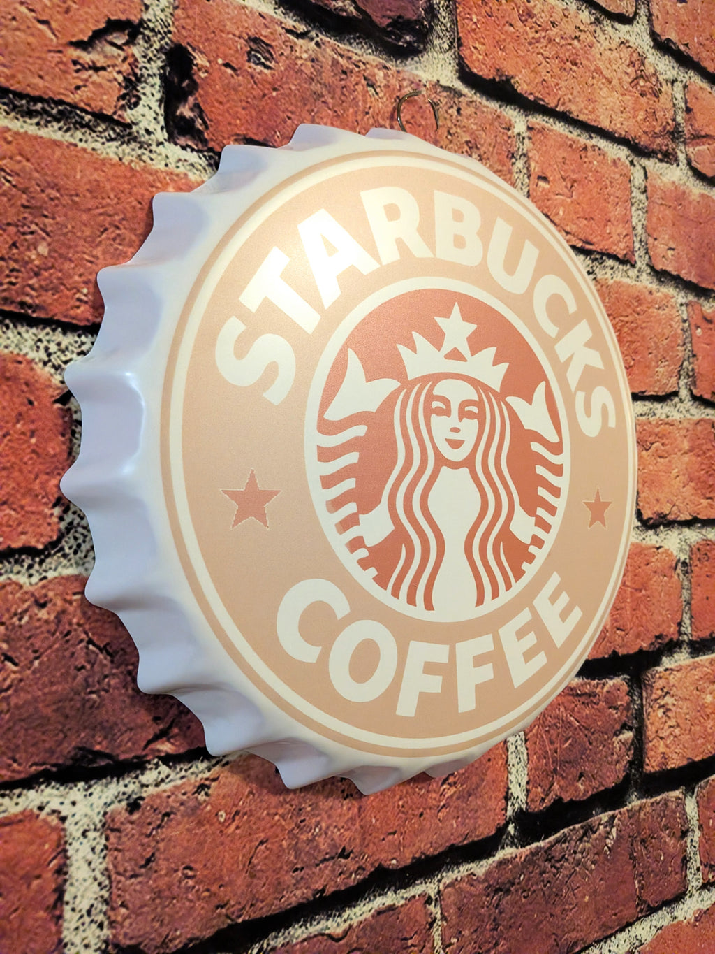 Retro Inspired Peachy Pink Starbucks Coffee Sign 14" | Mancave Garage Bar Patio Home Decor
