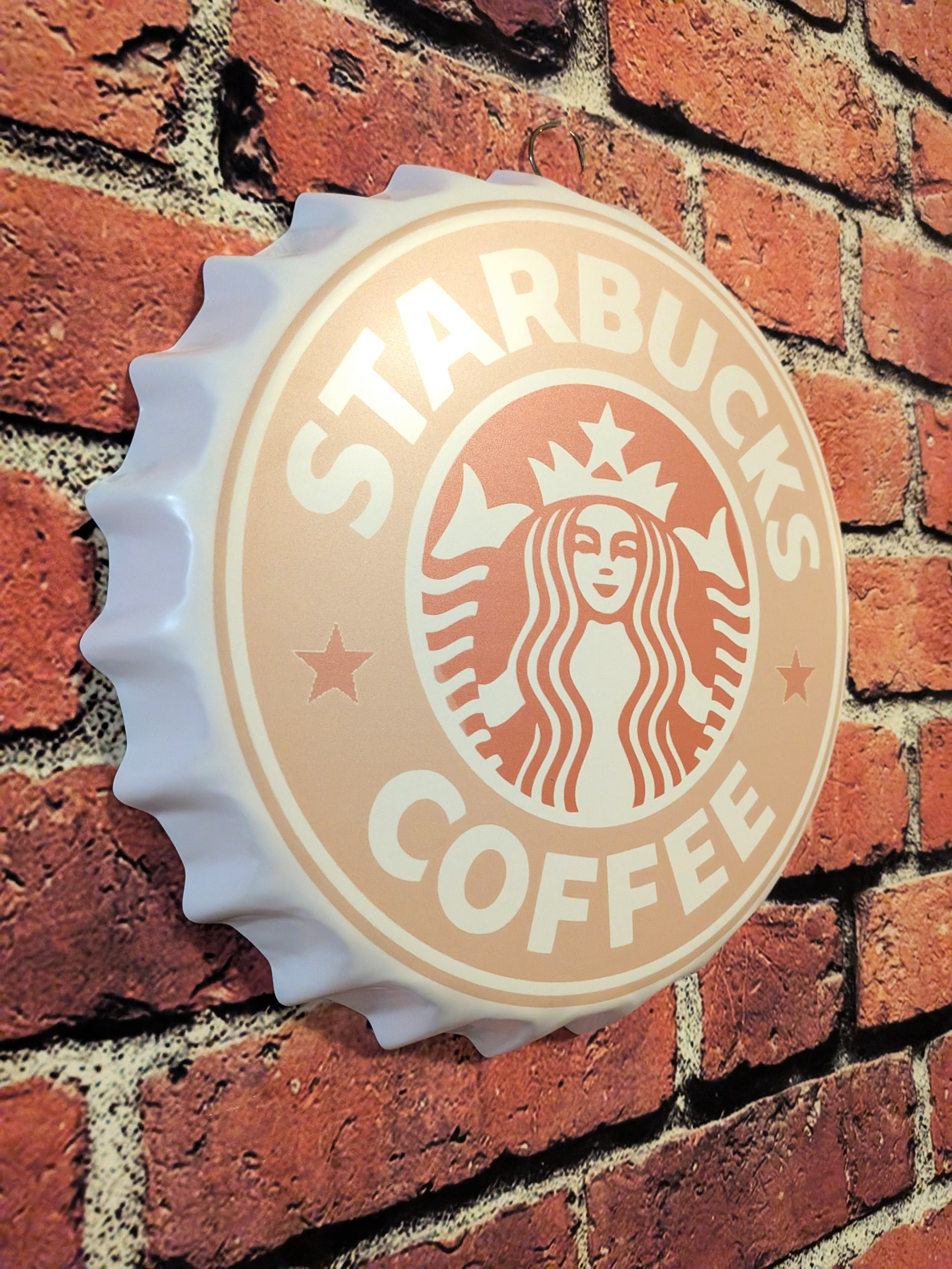 Retro Inspired Peachy Pink Starbucks Coffee Sign 14" | Mancave Garage Bar Patio Home Decor