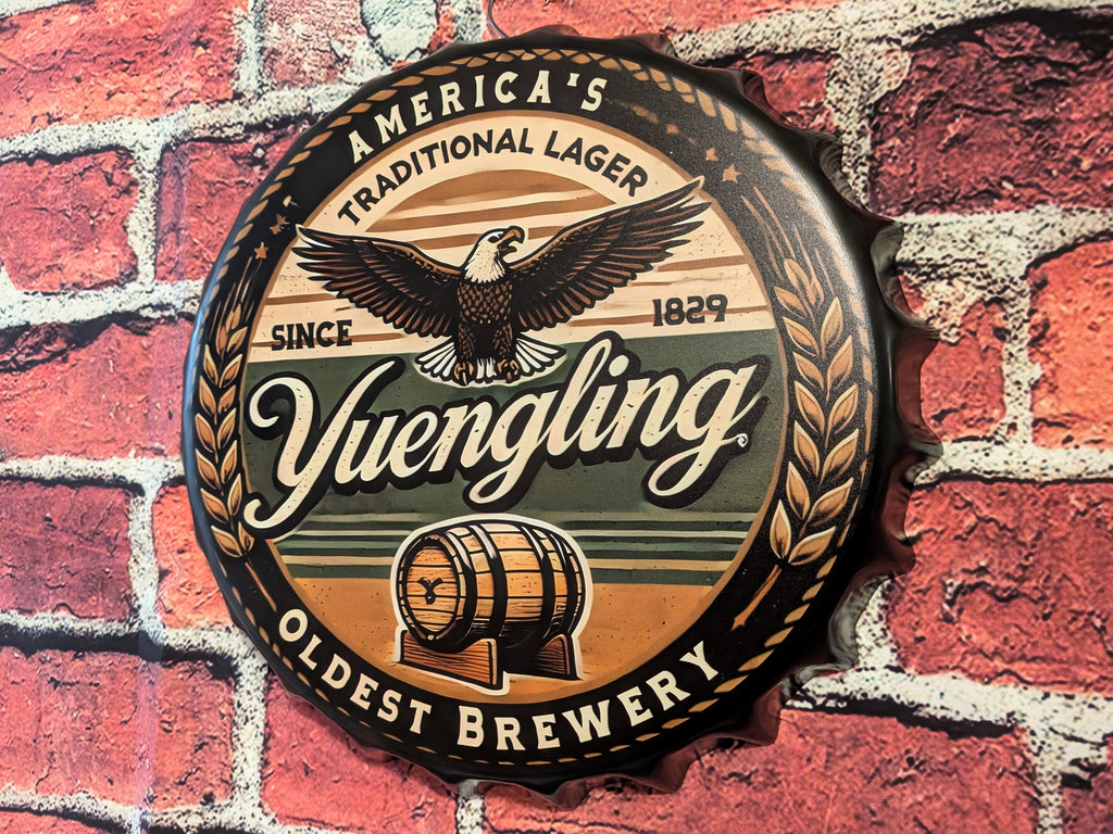 Retro Inspired Yuengling Beer Bottle Cap Sign 14" | Mancave Garage Bar Patio Home Decor