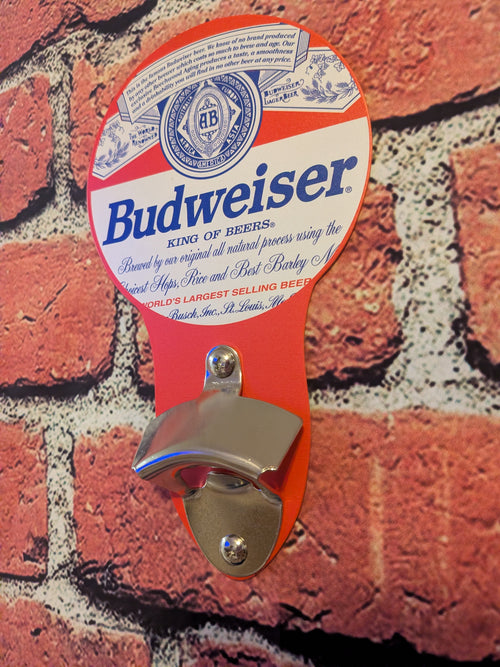 Budweiser Bottle Opener Sign 5"x9" | Mancave Garage Bar Patio Home Decor Father's Day