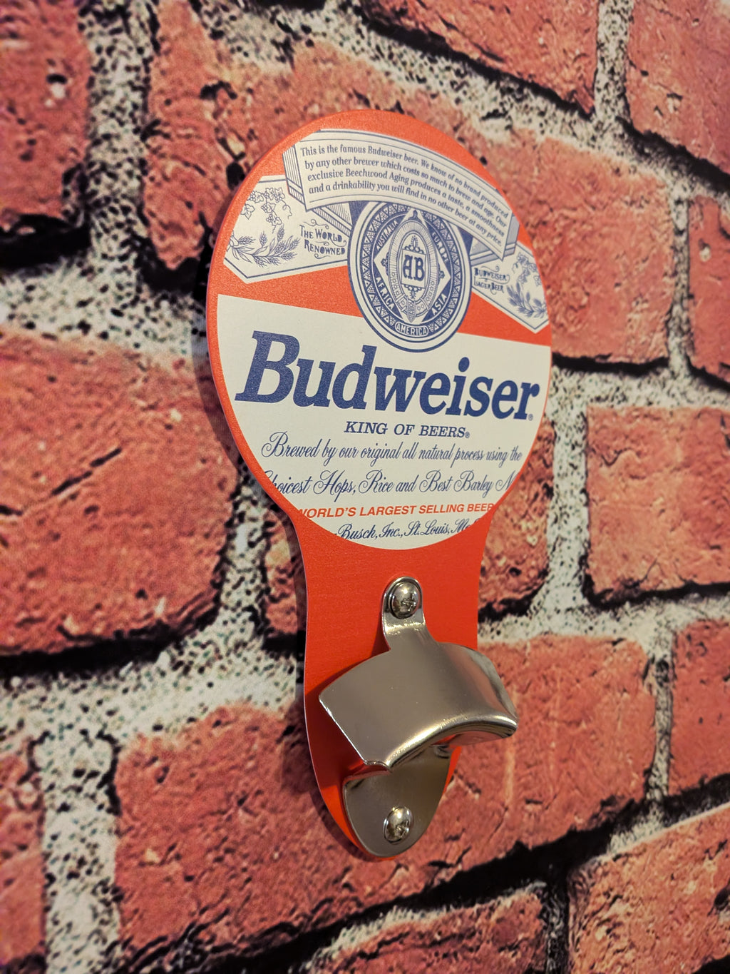 Budweiser Bottle Opener Sign 5"x9" | Mancave Garage Bar Patio Home Decor Father's Day