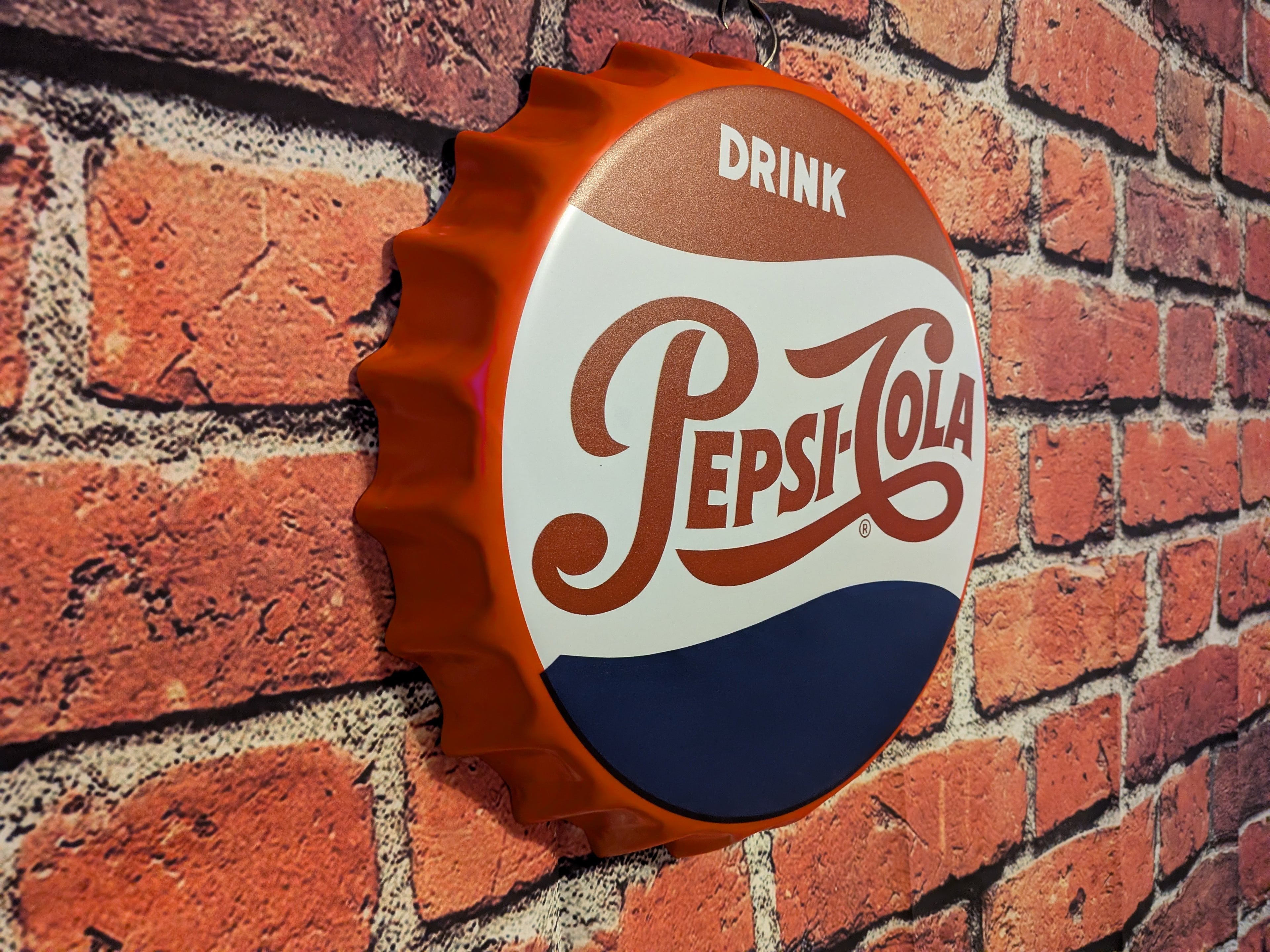 Retro Inspired Pepsi Cola Bottle Cap Sign 14" | Mancave Garage Bar Patio Home Decor