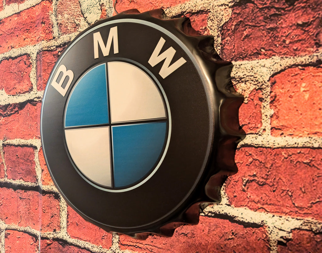 Retro Inspired BMW Bottle Cap Metal Sign 14" | Mancave Garage Bar Patio Home Decor