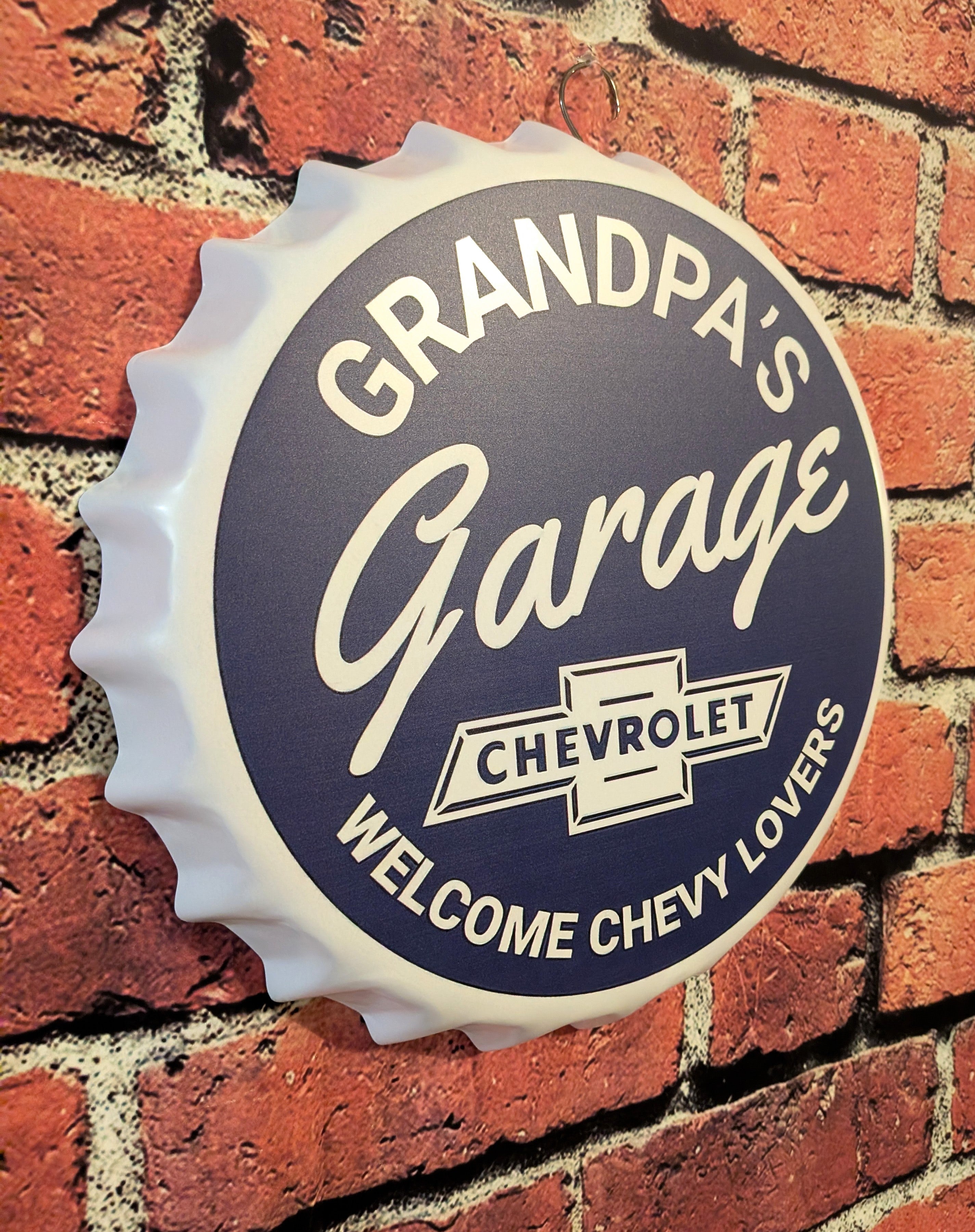 Grandpa's Garage Chevy Lovers Sign 14" | Mancave Garage Bar Patio Home Decor