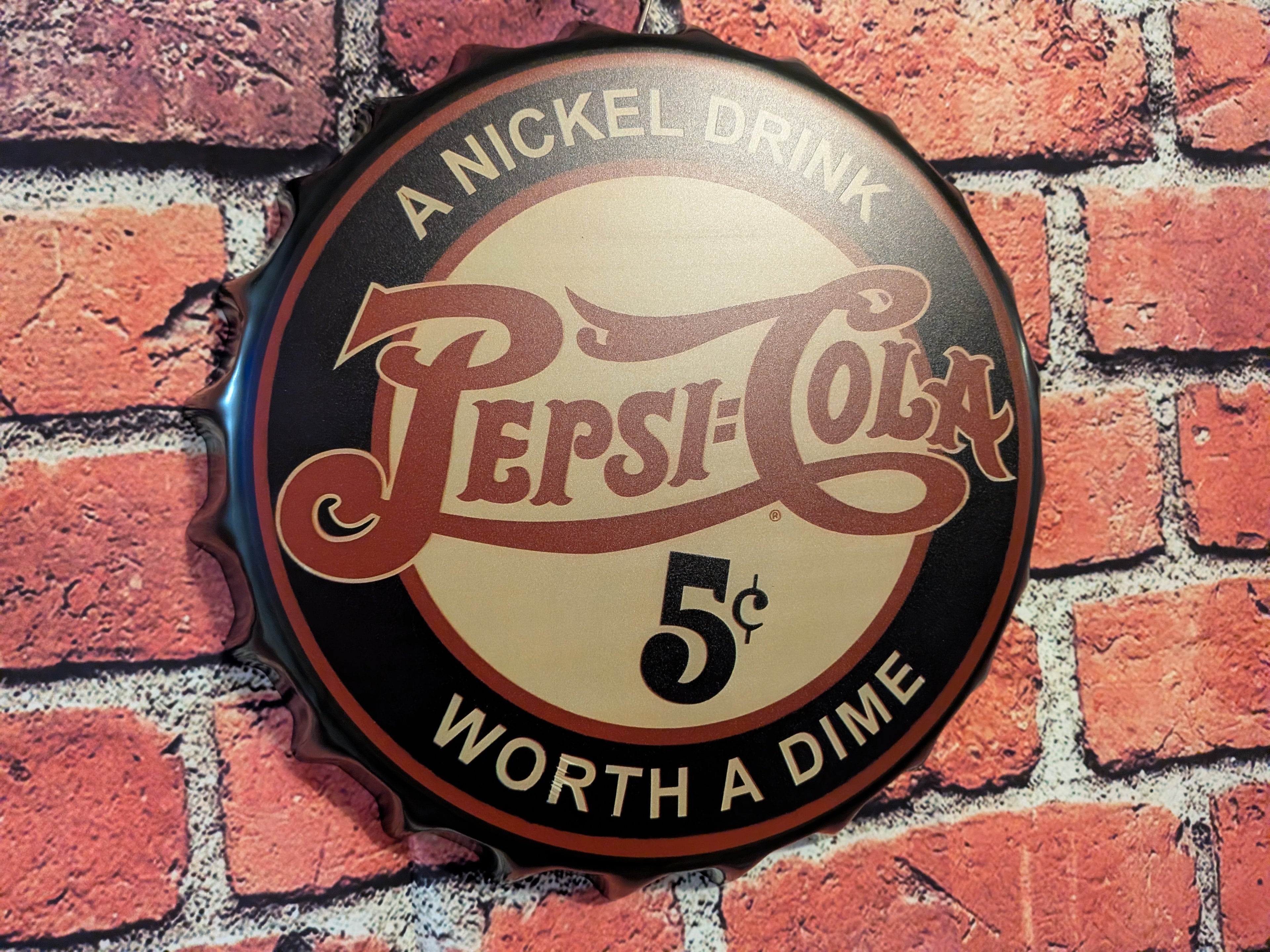 Retro Inspired Vintage Style Pepsi Cola Bottle Cap Sign 14" | Mancave Garage Bar Patio Home Decor