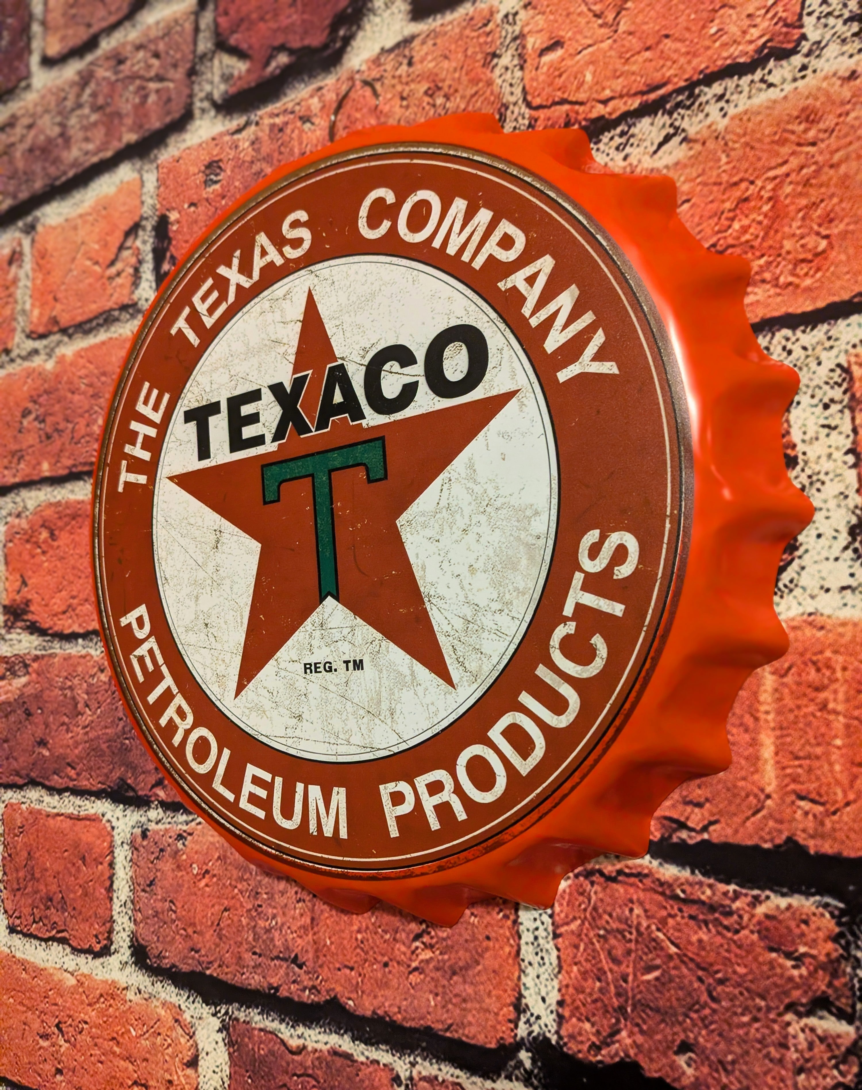 Retro Inspired Texaco Bottle Cap Metal Sign 14" | Mancave Garage Bar Patio Home Decor