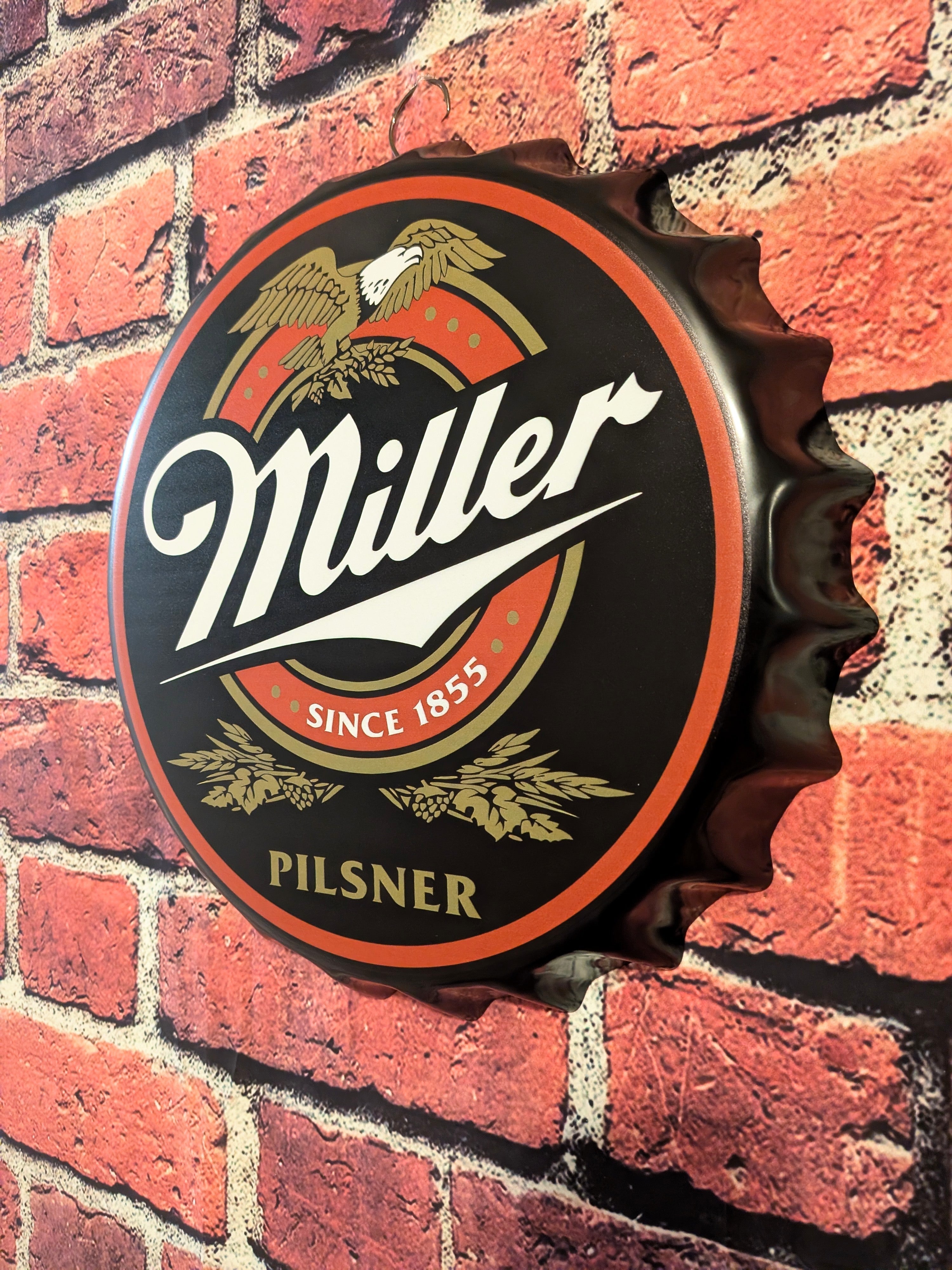 Retro Inspired Miller Beer Bottle Cap Sign 14" | Mancave Garage Bar Patio Home Decor