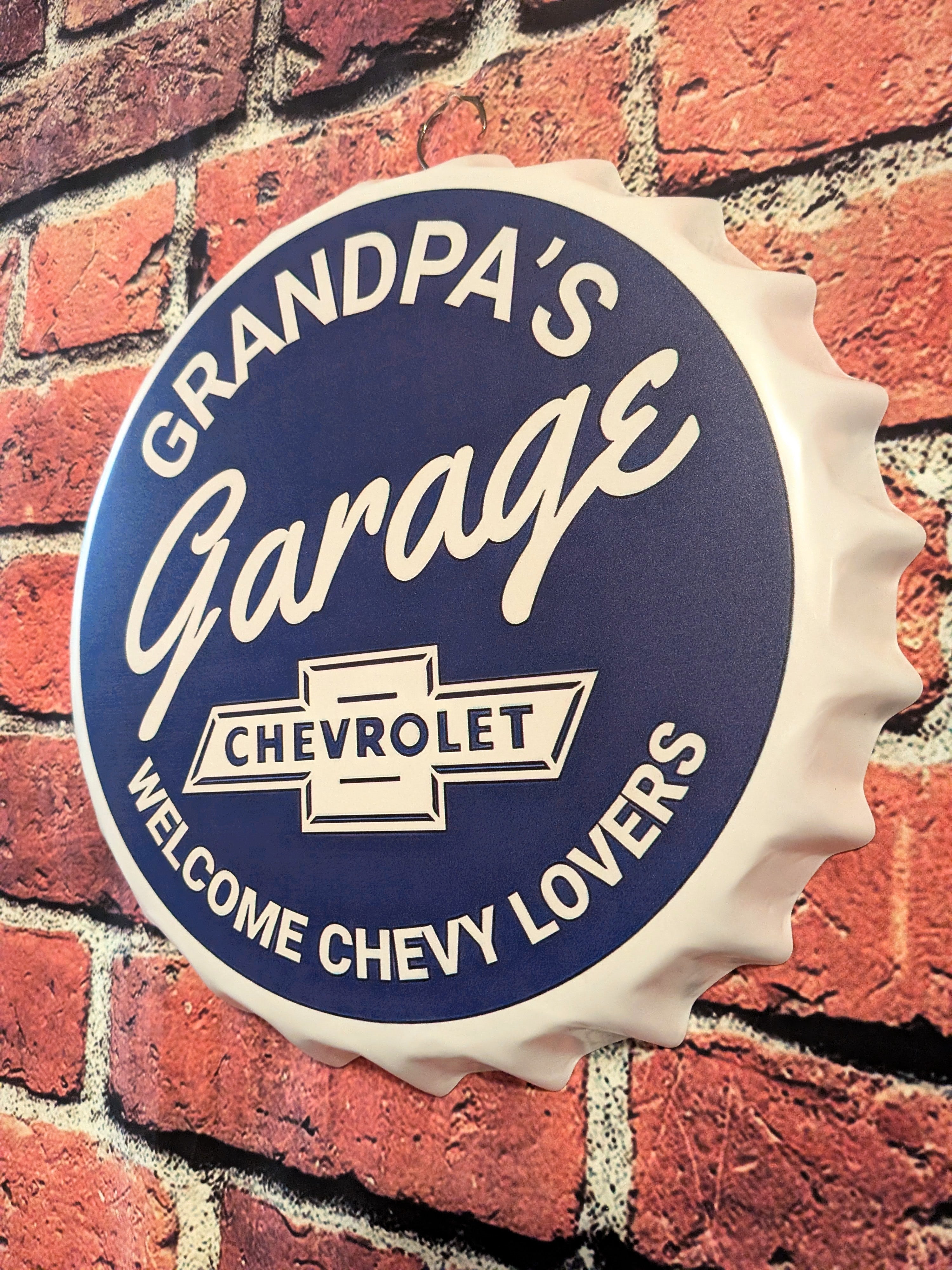 Grandpa's Garage Chevy Lovers Sign 14" | Mancave Garage Bar Patio Home Decor