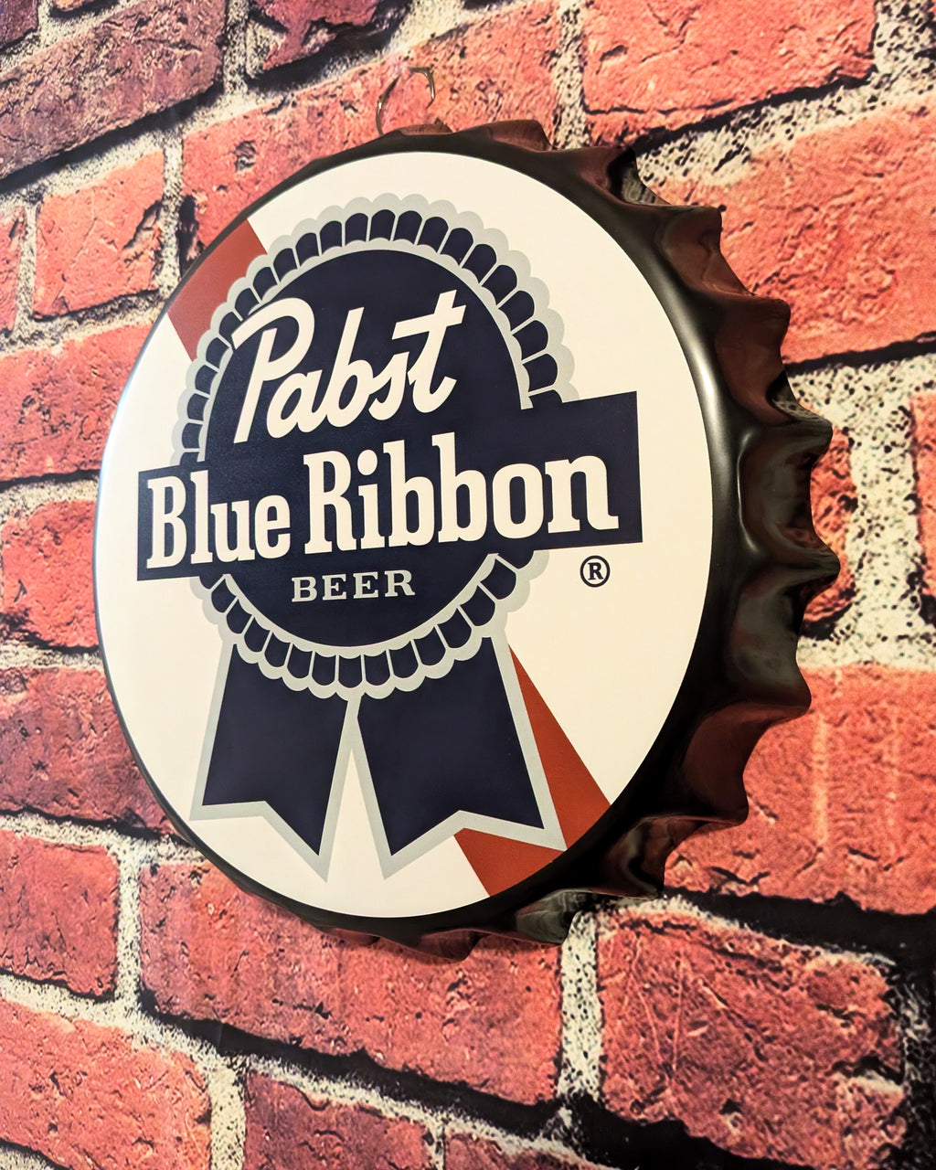 Retro Inspired PBR Pabst Blue Ribbon Beer Bottle Cap Sign 14" | Mancave Garage Bar Patio Home Decor