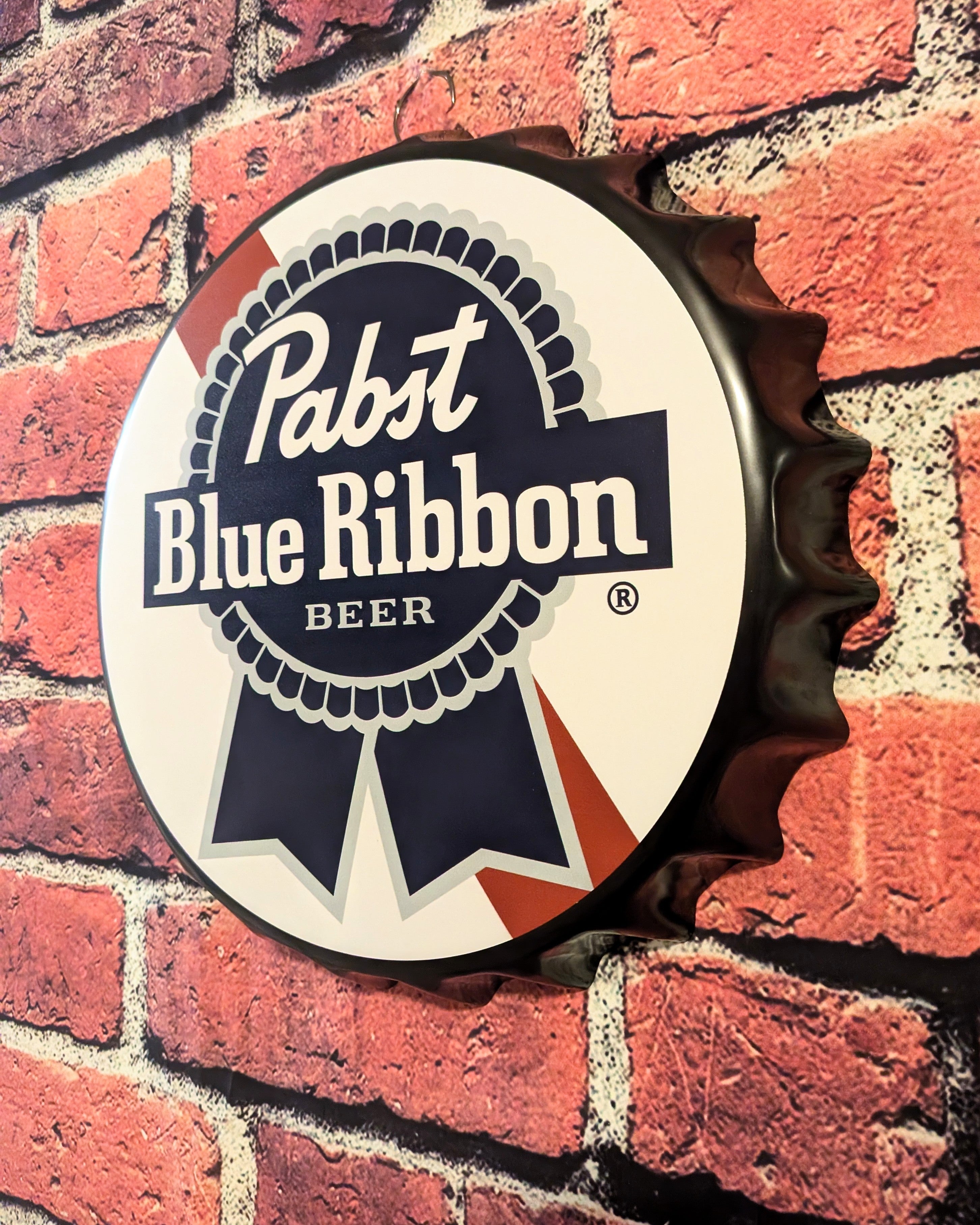 Retro Inspired PBR Pabst Blue Ribbon Beer Bottle Cap Sign 14" | Mancave Garage Bar Patio Home Decor